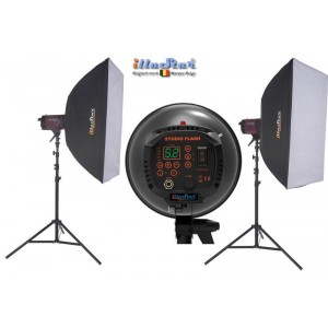 Kit FI-800D illuStar 800 Ws (joule) - contient 2x flash, 2x trépieds et 2x boîte à lumiiere 80x120cm - référence SET-FI-800D