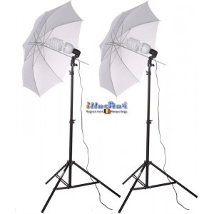 Kit studio lampe fluorescente illuStar 16800 lm 2x 105W, 2x trépied 190cm, 2x parapluie blanc diffus ø84cm - réf. SET-FLT2-105 Kit studio lampe fluorescente illuStar 16800 lm 2x 105W, 2x trépied 190cm, 2x parapluie blanc diffus ø84cm - réf. SET-FLT2-105